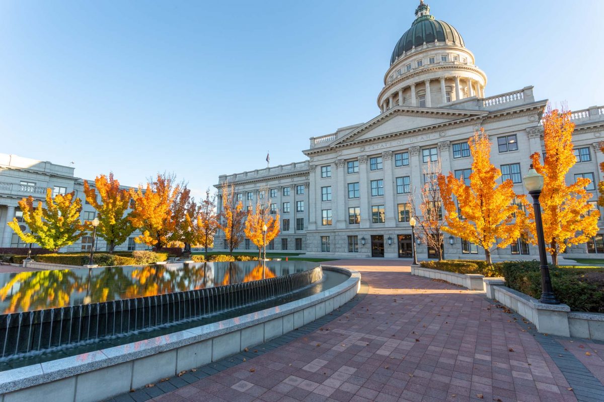 Utah State Capitol with Fall Leaves